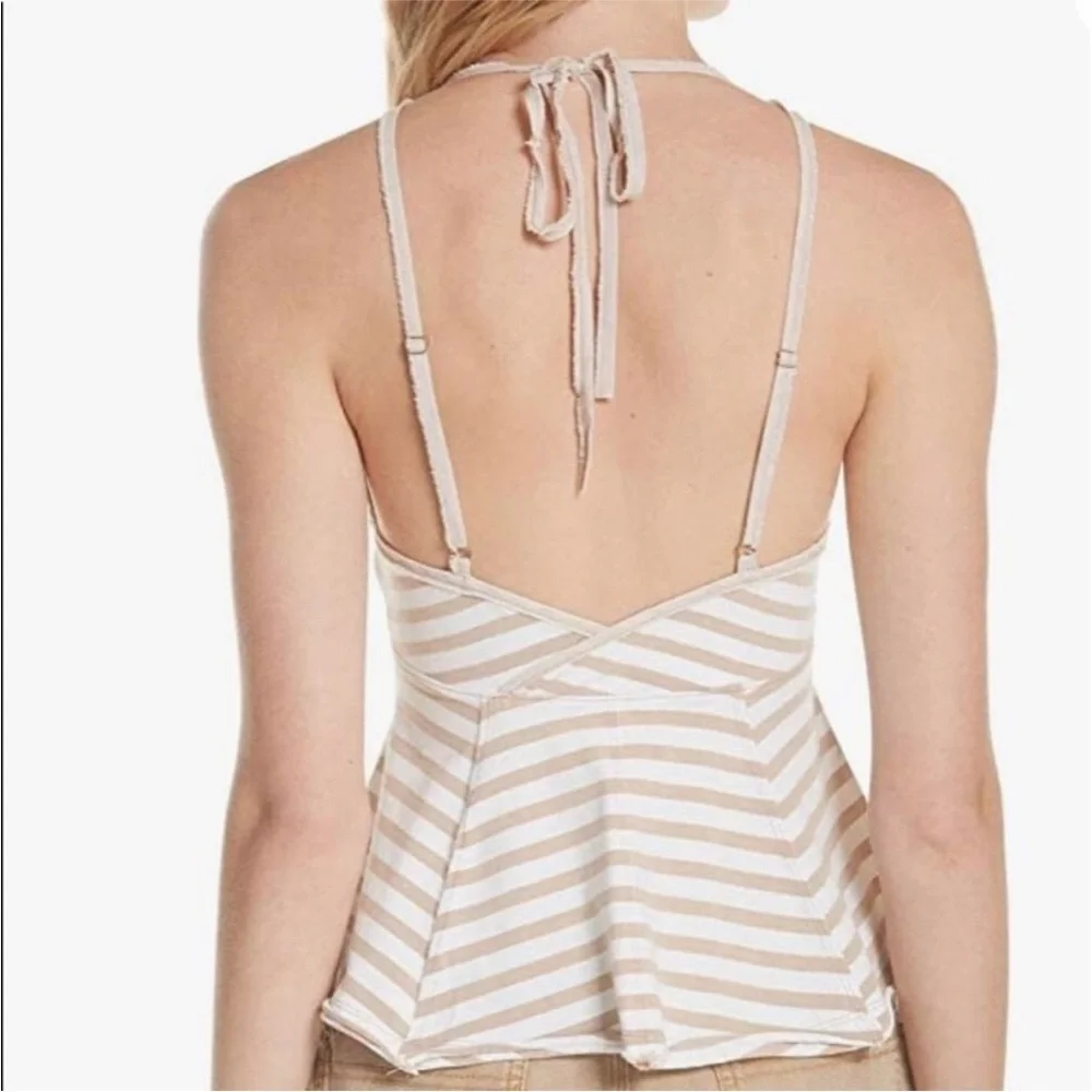 Free People Mylo Striped Faux Button Halter Top